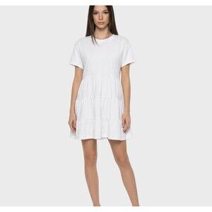 Women’s Tiered Dress Top Size M Forever 21 White Short Sleeve